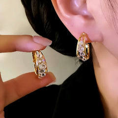 14K Gold-Plated Elegant Zircon Oval Hoop Earrings - elegant gold hoop earrings