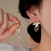 14K Gold-Plated Elegant Zircon Painted Flower Tassel Earrings - elegant gold tassel earrings