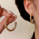 14K Gold-Plated Elegant Zircon Pearl C-Hoop Earrings - elegant gold hoop earrings