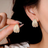 14K Gold-Plated Elegant Zircon Pearl C-Shaped Earrings - elegant gold hoop earrings