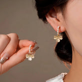 14K Gold-Plated Elegant Zircon Pearl Cat's Eye Flower Earrings - elegant gold flower earrings
