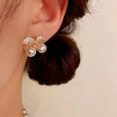 14K Gold-Plated Elegant Zircon Pearl Cherry Earrings - elegant gold stud earrings