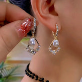 14K Gold-Plated Elegant Zircon Pearl Earrings - elegant gold pearl earrings