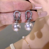 14K Gold-Plated Elegant Zircon Pearl Earrings - elegant silver pearl earrings