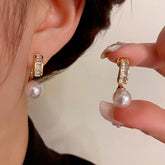 14K Gold-Plated Elegant Zircon Pearl Earrings - elegant gold pearl earrings