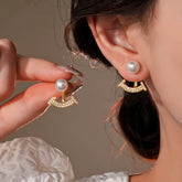 14K Gold-Plated Elegant Zircon Pearl Jacket Earrings - elegant gold jacket earrings