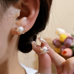 14K Gold-Plated Elegant Zircon Pearl Stud Earrings - elegant gold pearl earrings