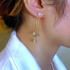 14K Gold-Plated Elegant Zircon Pearl Tassel Earrings - elegant gold pearl earrings