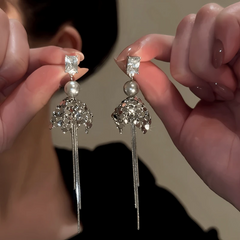 14K Gold-Plated Elegant Zircon Pearl Tassel Earrings - elegant gold tassel earrings