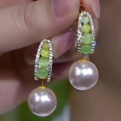 14K Gold-Plated Elegant Zircon Pearls Earrings - elegant gold pearl earrings