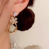 14K Gold-Plated Elegant Zircon Petal Geometric Tassel Earrings - elegant Geometric Tassel Earrings