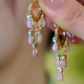 14K Gold-Plated Elegant Zircon Pink Cat's Eye Stone Tassel Earrings - elegant Cat's Eye Tassel Earrings