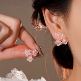 14K Gold-Plated Elegant Zircon Pink Flower's Stud Earrings - elegant Pink Flower Studs