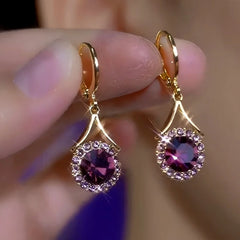 14K Gold-Plated Elegant Zircon Purple Crystal Earrings - elegant Purple Crystal Earrings