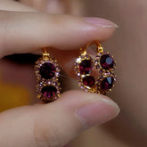 14K Gold-Plated Elegant Zircon Purple Crystal Hoop Earrings - elegant Purple Crystal Hoops