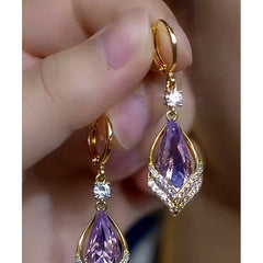 14K Gold-Plated Elegant Zircon Purple Crystal Water Drop Earrings - elegant Purple Water Drop Earrings