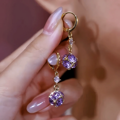14K Gold-Plated Elegant Zircon Purple Diamond Ball Earrings - elegant Purple Pave Ball Earrings