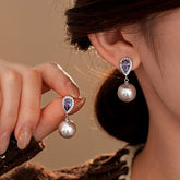 14K Gold-Plated Elegant Zircon Purple Diamond Pearl Earrings - elegant Pearl Drop Earrings