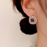 14K Gold-Plated Elegant Zircon Purple Diamond Stud Earrings - elegant Purple Stud Earrings