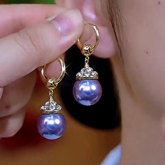 14K Gold-Plated Elegant Zircon Purple Pearl Earrings - elegant Pearl Hoop Earrings