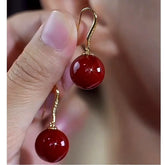 14K Gold-Plated Elegant Zircon Red Pearl Ear Hooks - elegant Red Pearl Ear Hooks