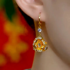 14K Gold-Plated Elegant Zircon Rose Lady Earrings - elegant Rose Lady Earrings