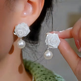 14K Gold-Plated Elegant Zircon Rose Pearl Earrings - elegant Rose Pearl Earrings