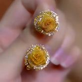 14K Gold-Plated Elegant Zircon Rose Stud Earrings - elegant Rose Stud Earrings