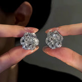 14K Gold-Plated Elegant Zircon Rose Stud Earrings - elegant Rose Stud Earrings