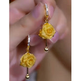14K Gold-Plated Elegant Zircon Rose Tassel Earrings - elegant Rose Tassel Earrings