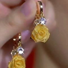 14K Gold-Plated Elegant Zircon Rose Tassel Earrings - elegant Rose Tassel Earrings