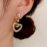 14K Gold-Plated Elegant Zircon Snake-Heart Pearl Earrings - elegant Snake Heart Pearl Earrings