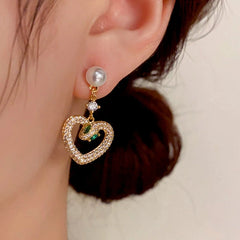 14K Gold-Plated Elegant Zircon Snake-Heart Pearl Earrings - elegant Snake Heart Pearl Earrings