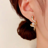 14K Gold-Plated Elegant Zircon Snake-Shaped Pearl Earrings - elegant Snake Pearl Earrings