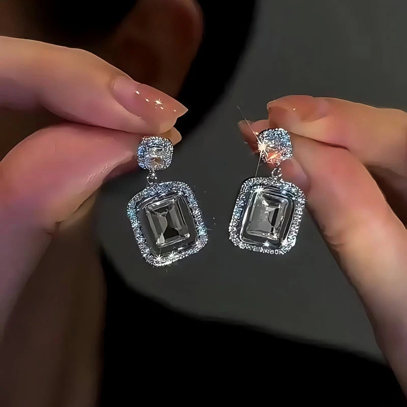 14K Gold-Plated Elegant Zircon Square Diamond Earrings - elegant Square Diamond Earrings