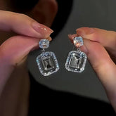 14K Gold-Plated Elegant Zircon Square Diamond Earrings - elegant Square Diamond Earrings