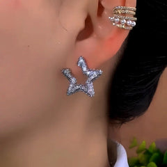 Close-up detail of the sparkling zircons and plating on the Zircon Star Studs