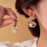 14K Gold-Plated Elegant Zircon Star Pig Nose Pink Heart Tassel Earrings - elegant Heart Tassel Earrings