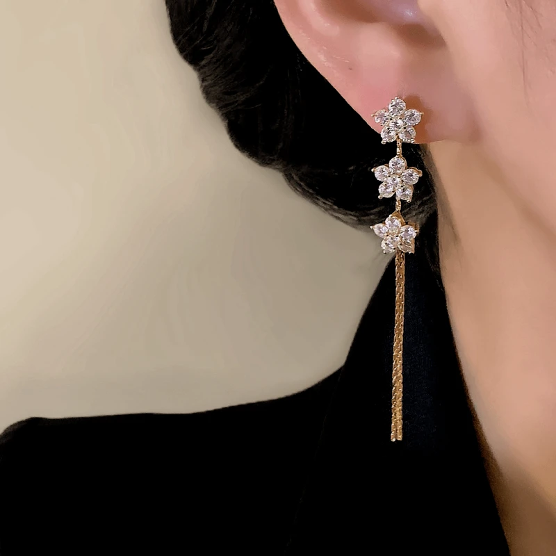14K Gold-Plated Elegant Zircon Star Tassel Earrings - elegant Star Tassel Earrings