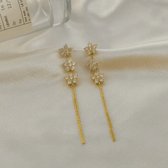 Close-up detail of the sparkling zircons and plating on the Star Tassel Earrings