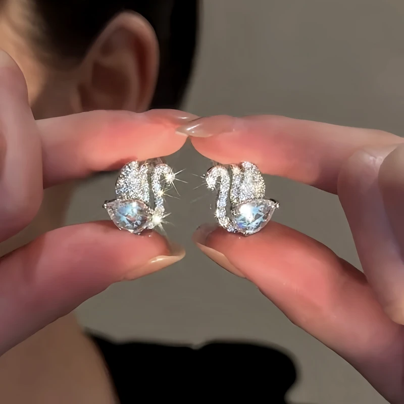 14K Gold-Plated Elegant Zircon Swan Earrings - elegant Swan Earrings