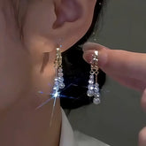 14K Gold-Plated Elegant Zircon Tassel Earrings - elegant Chain Tassel Earrings