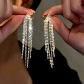 14K Gold-Plated Elegant Zircon Tassel Earrings - elegant Long Tassel Earrings