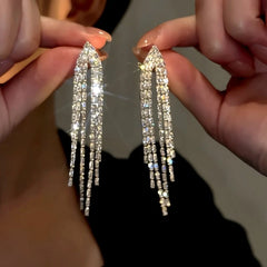 14K Gold-Plated Elegant Zircon Tassel Earrings - elegant Long Tassel Earrings