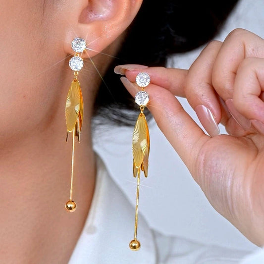 14K Gold-Plated Elegant Zircon Tassel Earrings - elegant Wing Tassel Earrings