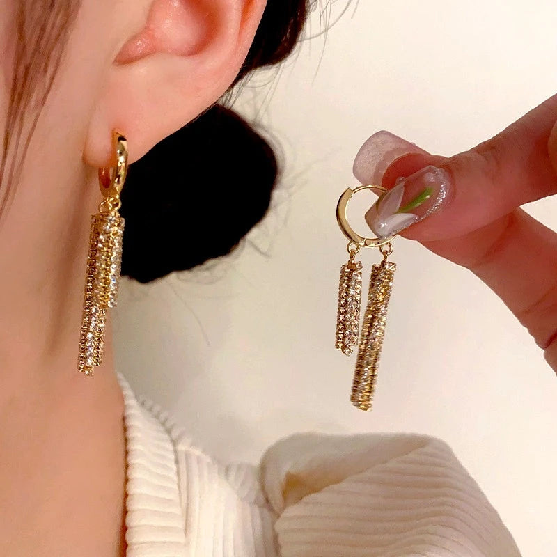 14K Gold-Plated Elegant Zircon Tassel Earrings - elegant Chain Tassel Earrings