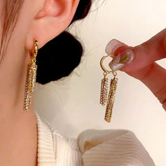 14K Gold-Plated Elegant Zircon Tassel Earrings - elegant Chain Tassel Earrings