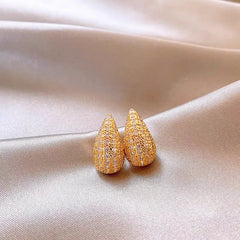 Angled view of the 14K Gold-Plated Elegant Zircon Water Drop Earrings