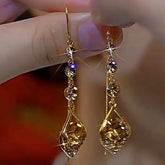 14K Gold-Plated Elegant Zircon Water Drop Earrings - elegant Brown Water Drop Earrings