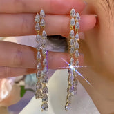 14K Gold-Plated Elegant Zircon Water Drop Tassel Earrings - elegant Teardrop Tassel Earrings